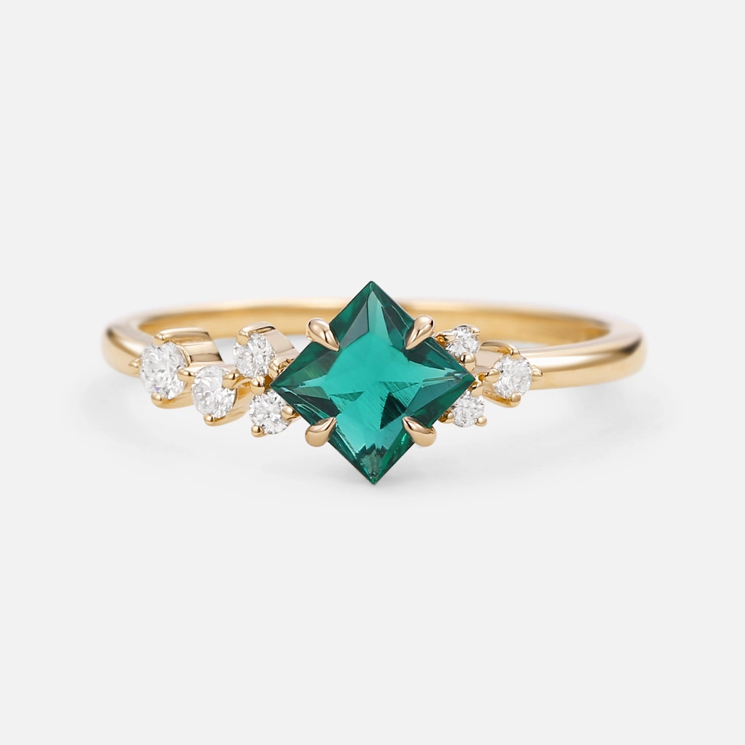 Bridal Accent Expressive Feature Princess Cut Moss Agate & Moissanite Rose Gold Ring