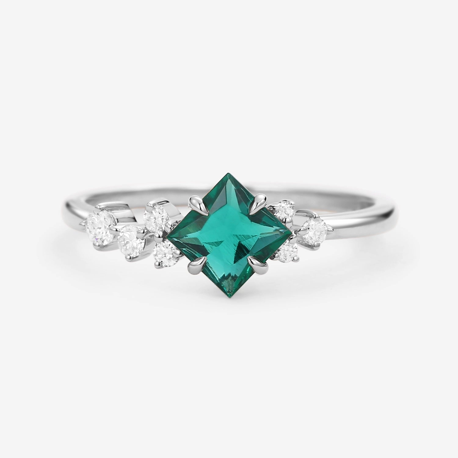 Princess Cut Moss Agate & Moissanite Rose Gold Ring Anniversary Gift Minimalist Edge