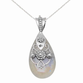 Light Detail Rainbow Moonstone Pendant Heart and Bead Sterling Silver Design, Chain included