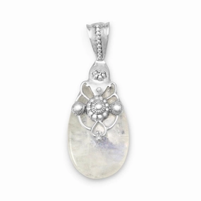 Rainbow Moonstone Pendant With Heart and Bead Sterling Silver Design, Pendant Only Everyday Style