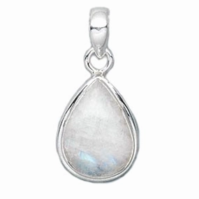 Quiet Grace Handcrafted Jewelry Rainbow Moonstone Teardrop Pear Shape Pendant Polished Sterling Silver