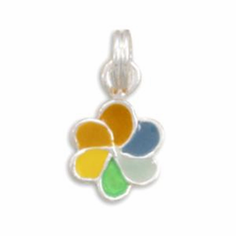 Exclusive Accent Bold Combo Rainbow Pinwheel Charm or Pendant Sterling Silver with Enamel Coloring