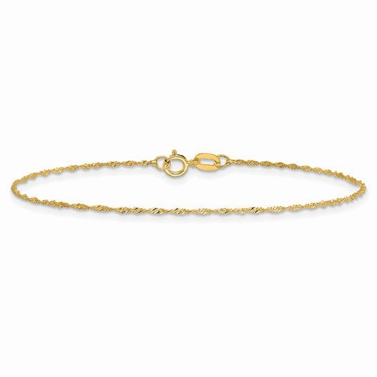 REAL 14k Yellow Gold 1mm Singapore Chain Bracelet Anklet Spring Lock Emotional Connection