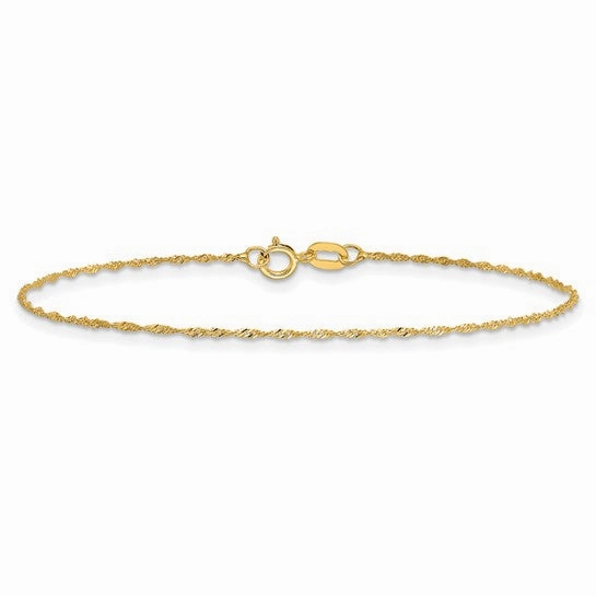 Collaborative Design Tailored Sight REAL 14k Yellow Gold 1mm Singapore Chain Bracelet Anklet Spring Lock
