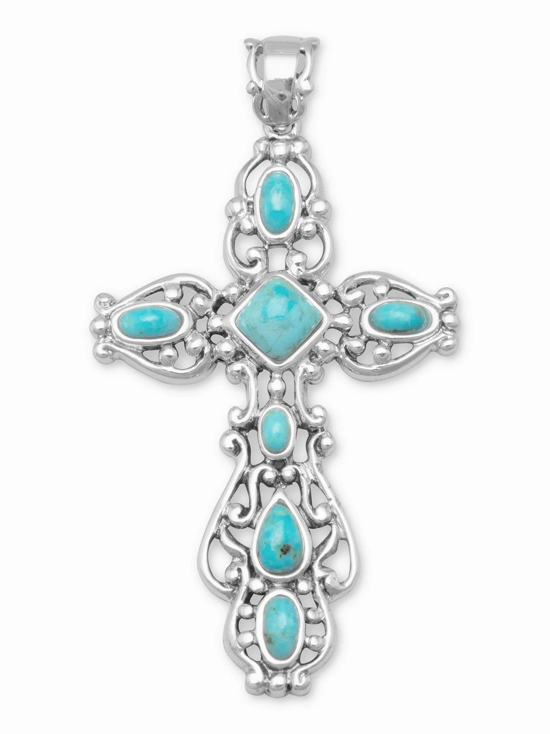 Reconstituted Turquoise Cross Pendant Sterling Silver, Pendant Only Everyday Touch