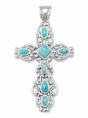 Reconstituted Turquoise Cross Pendant Sterling Silver, Pendant Only Everyday Touch