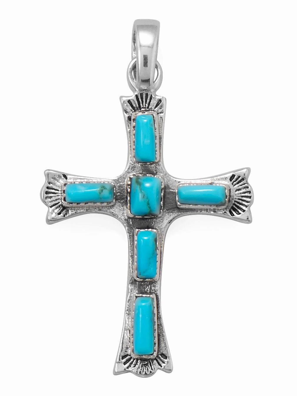 elegant design Modern Vibe Reconstituted Turquoise Cross Rectangle Stones Sterling Silver, Pendant Only