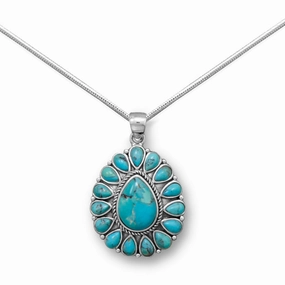 Reconstituted Turquoise Necklace Sterling Silver Flower with Snake Chain family gathering