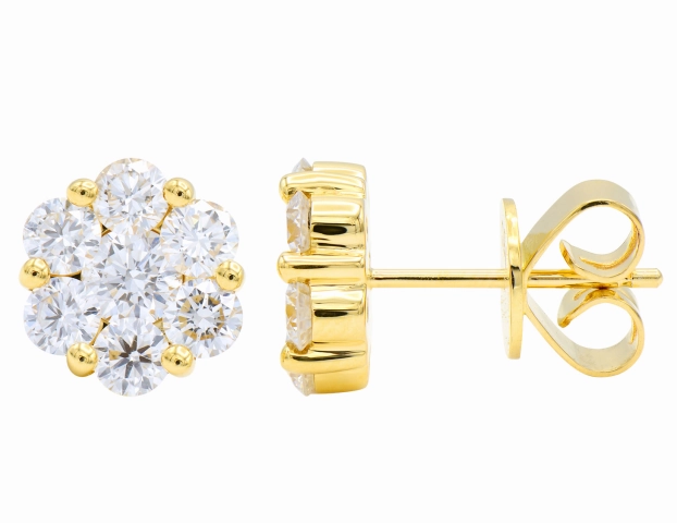 Round Cluster/Stud Diamond Earrings in 18K Yellow Gold (.56ctw) Vintage Vibe Lustrous Accent