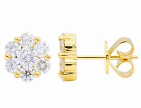 Round Cluster/Stud Diamond Earrings in 18K Yellow Gold (.56ctw) Vintage Vibe Lustrous Accent