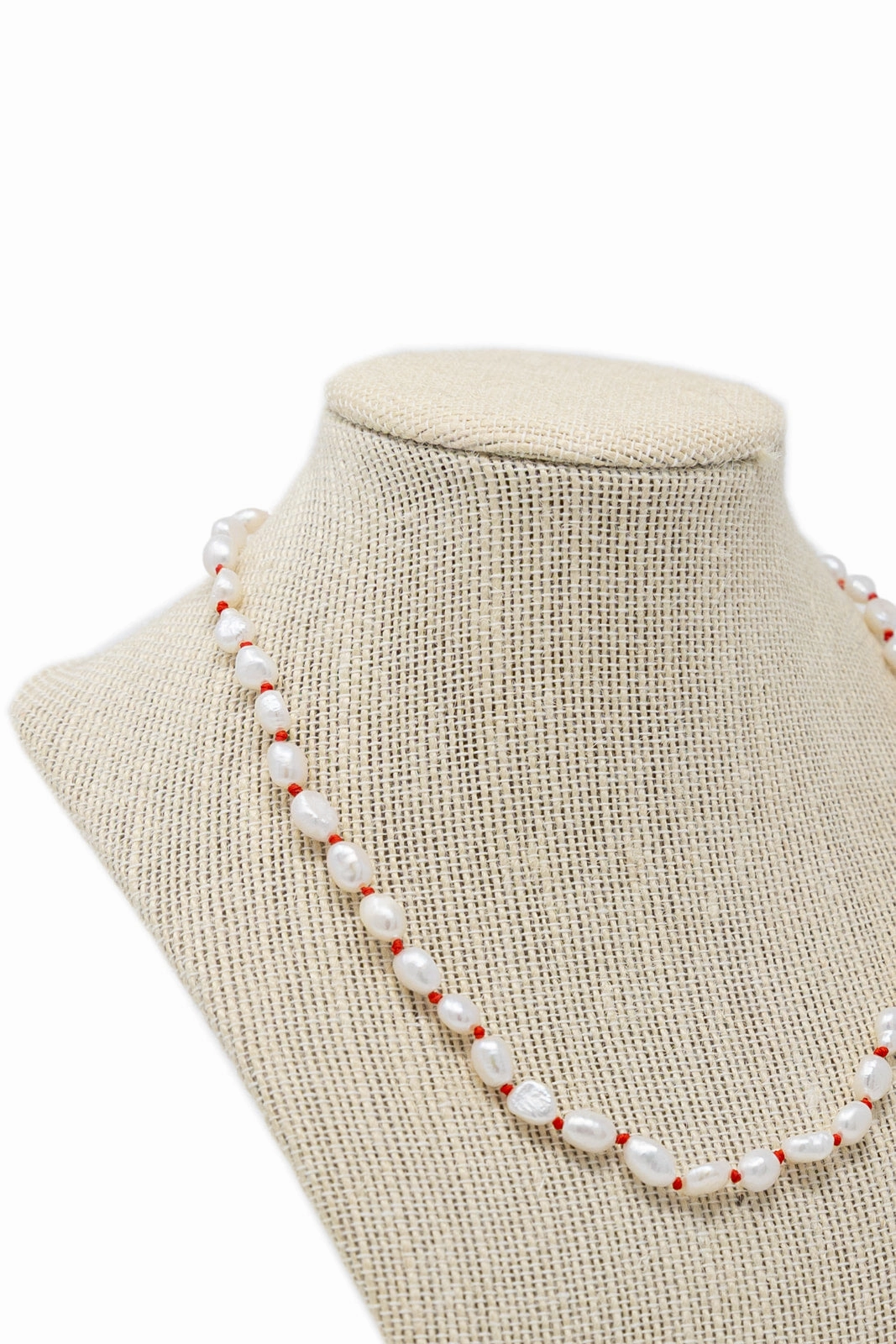 Handmade Ornament Summer Festival Piece Red Beaded Pearl Necklace