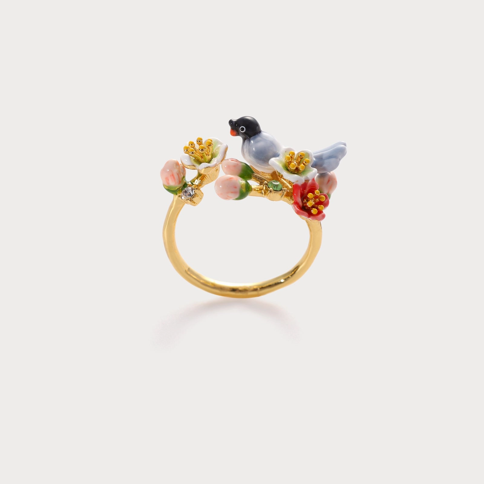 Quick Gift Easy Style Red-billed Blue Magpie Flower Ring