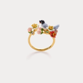 Quick Gift Easy Style Red-billed Blue Magpie Flower Ring