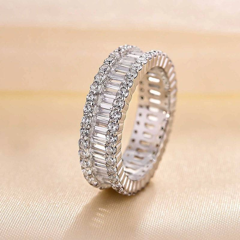 Fashion Appeal Everyday Wear Louily Stunning Emerald Cut Women's Wedding Band In Sterling Silver