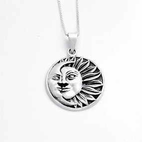 Sterling Silver Sun and Moon Pendant Cool Finish