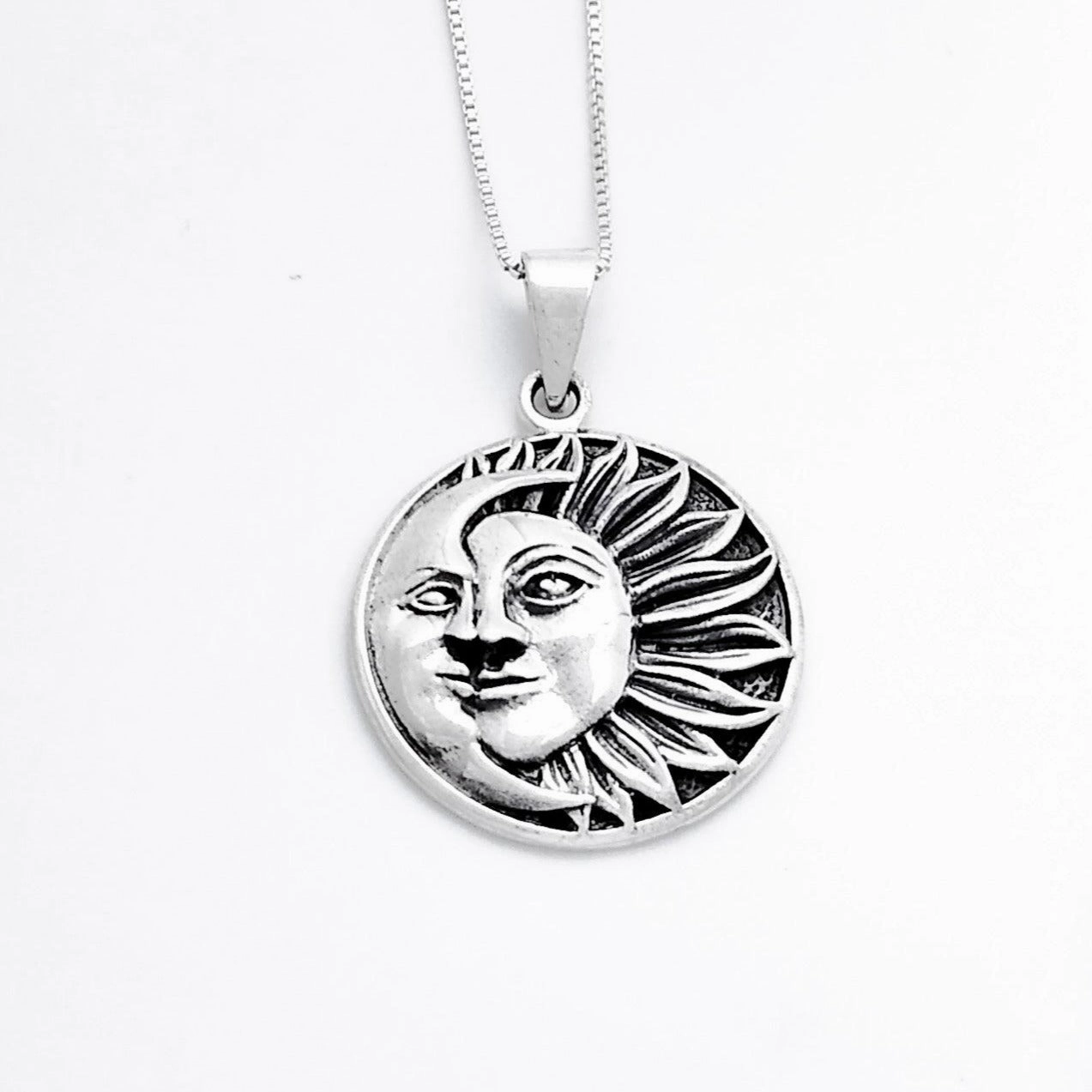 Sterling Silver Sun and Moon Pendant Cool Finish