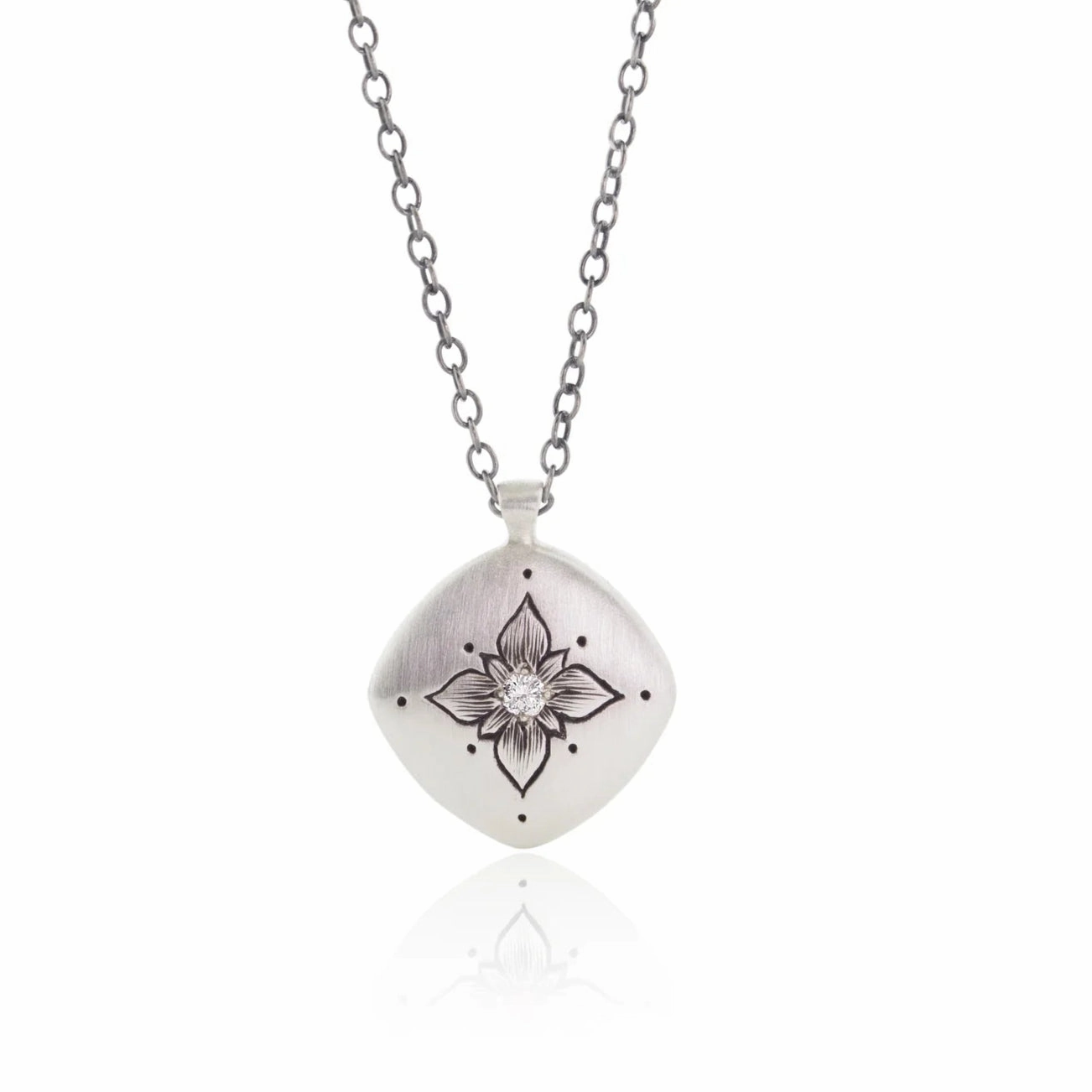 college student Lotus Cushion Pendant - Diamond   Sterling Silver