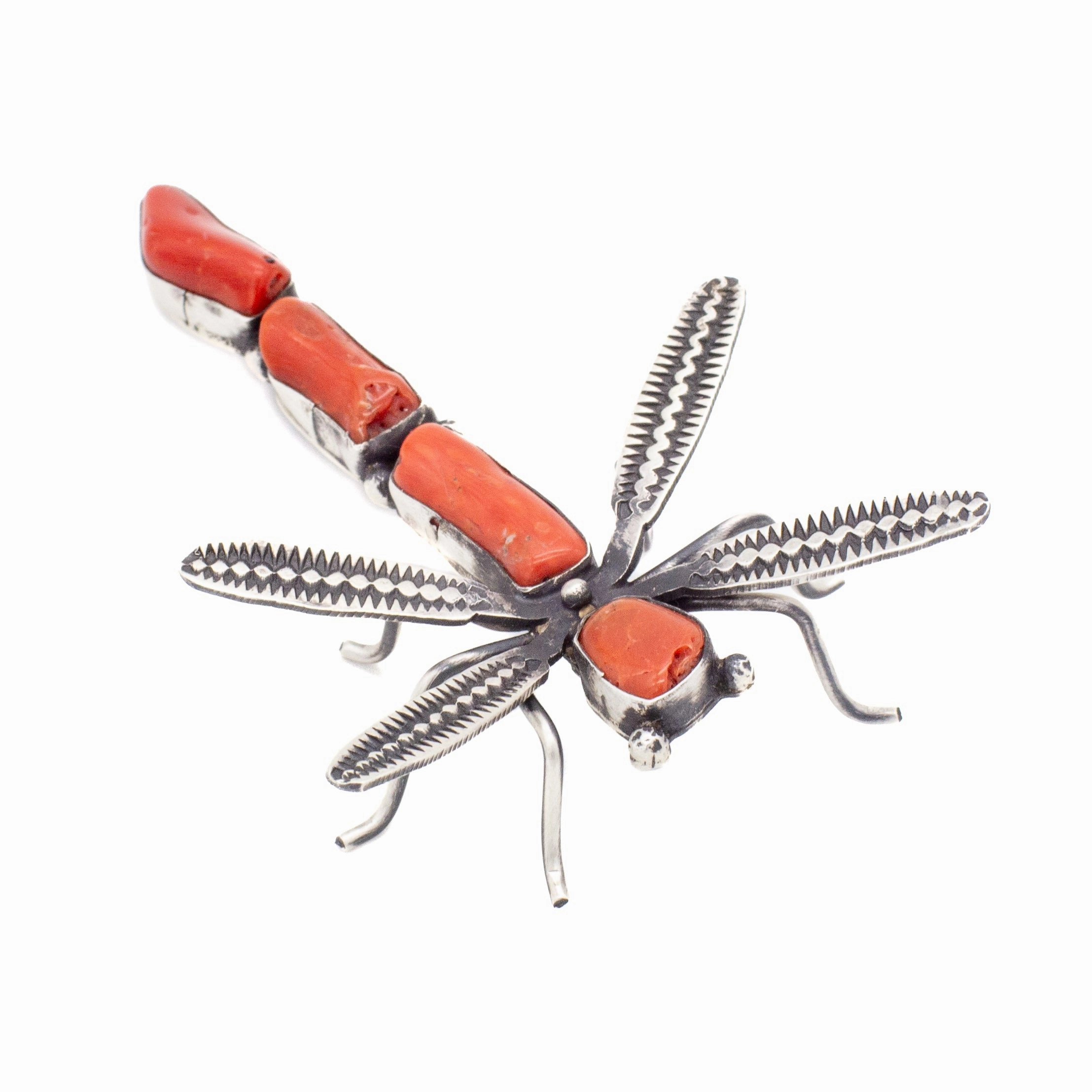 Herbert Ration Navajo Handmade 925 Sterling Silver Mediterranean Coral Dragonfly Pin All Day Look summer look