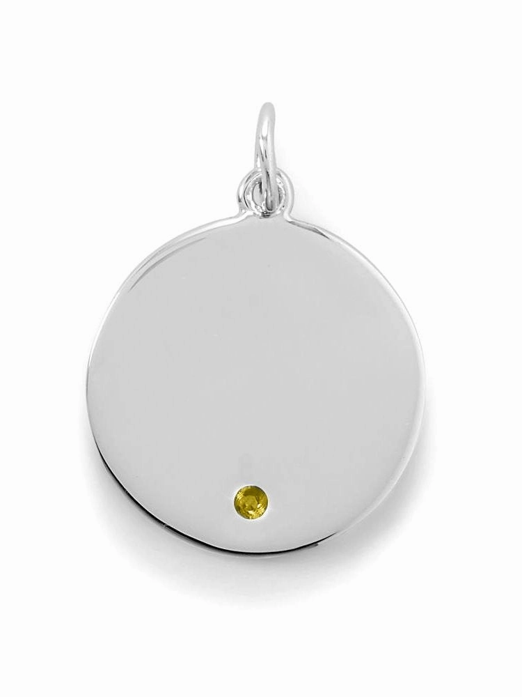 Round Tag Pendant Charm November Cubic Zirconia Sterling Silver Engravable Modern Design