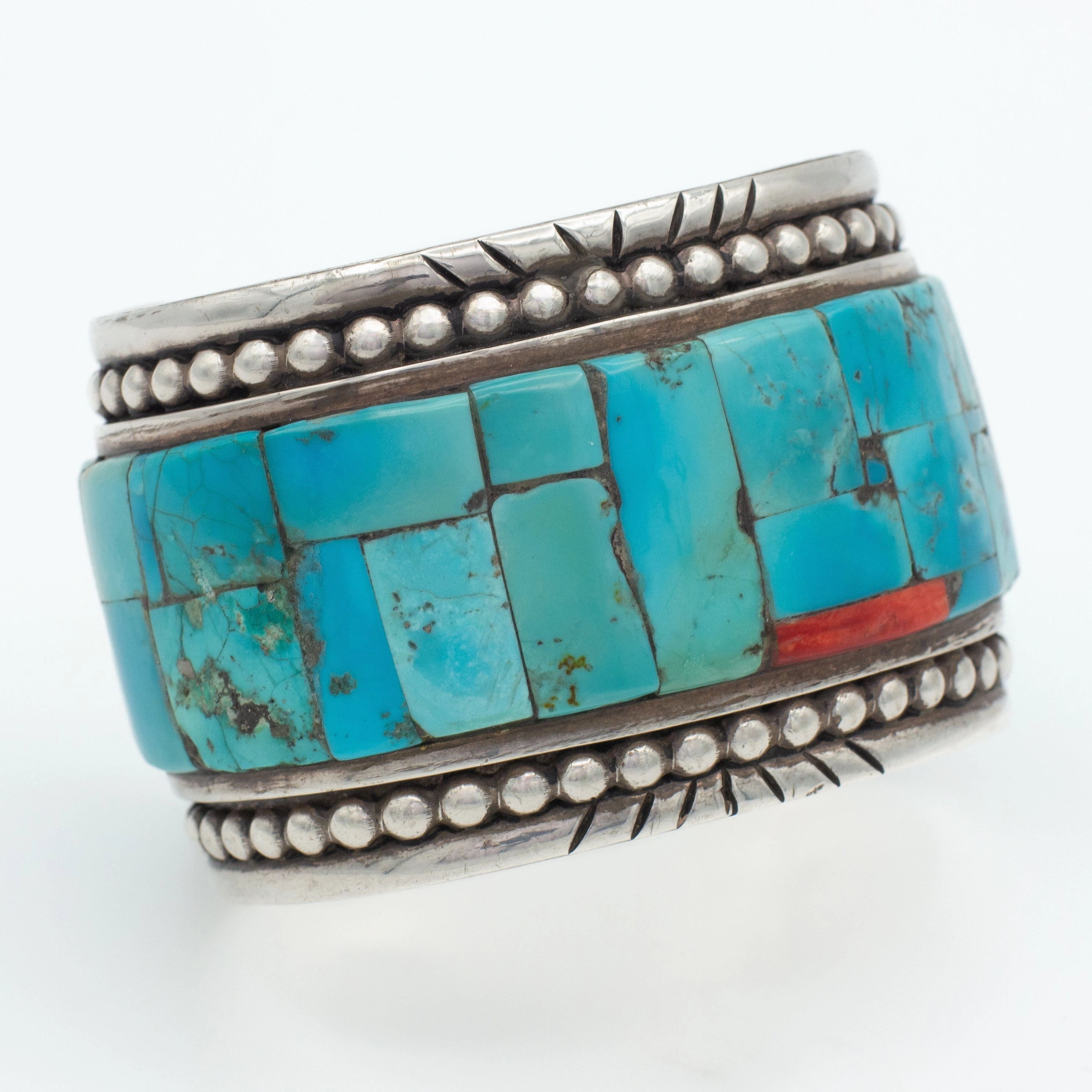 Beauty Touch Seasonal accessory Arlene Aguilar Santa Ana Pueblo Handmade Sterling Silver Turquoise Red Spiny Oyster Cuff Bracelet