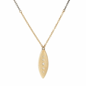 Effortless Chic Polished Edge Peas in a Pod Vertical Necklace - 14k Gold, Oxidized Silver   VS White Diamonds