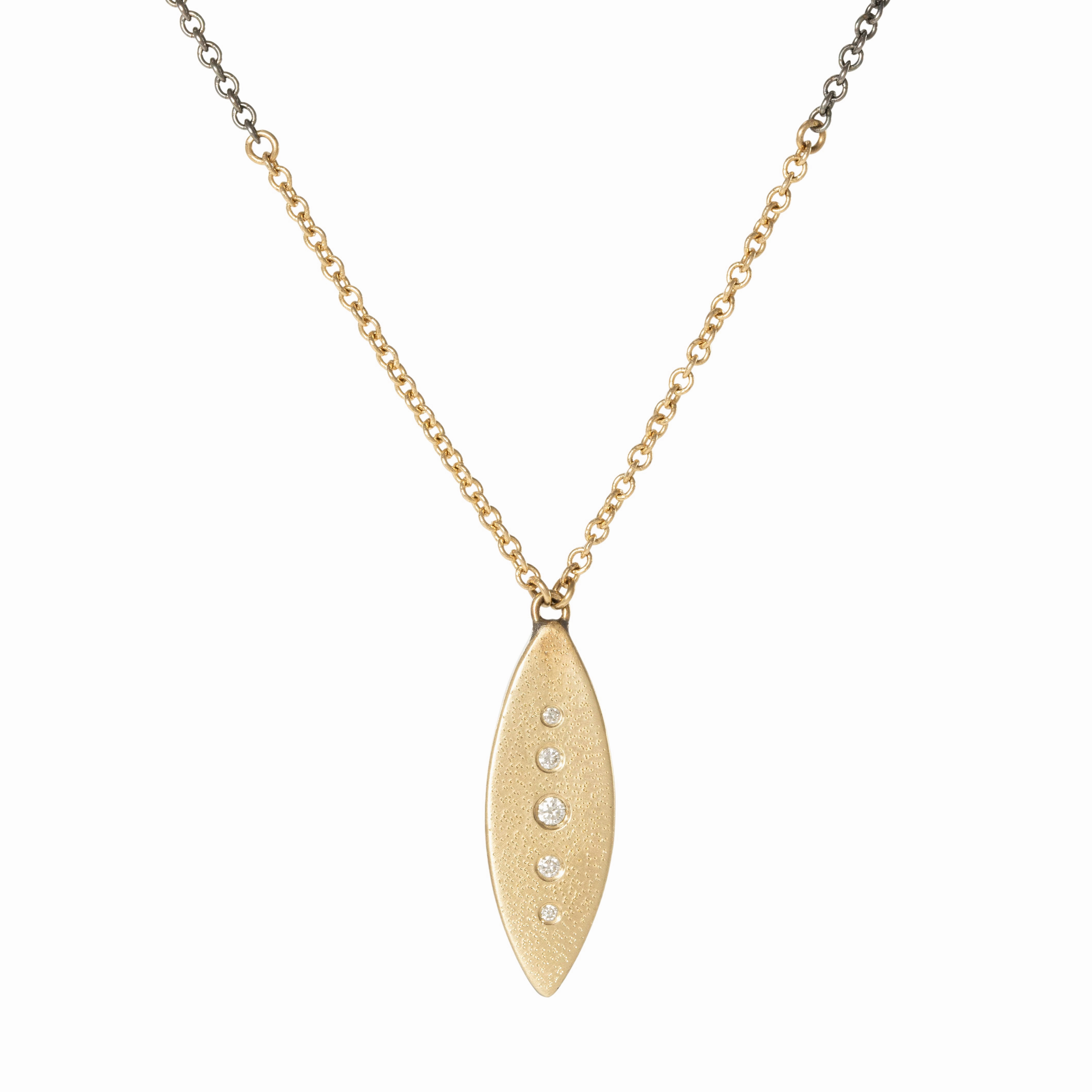 Effortless Chic Polished Edge Peas in a Pod Vertical Necklace - 14k Gold, Oxidized Silver   VS White Diamonds