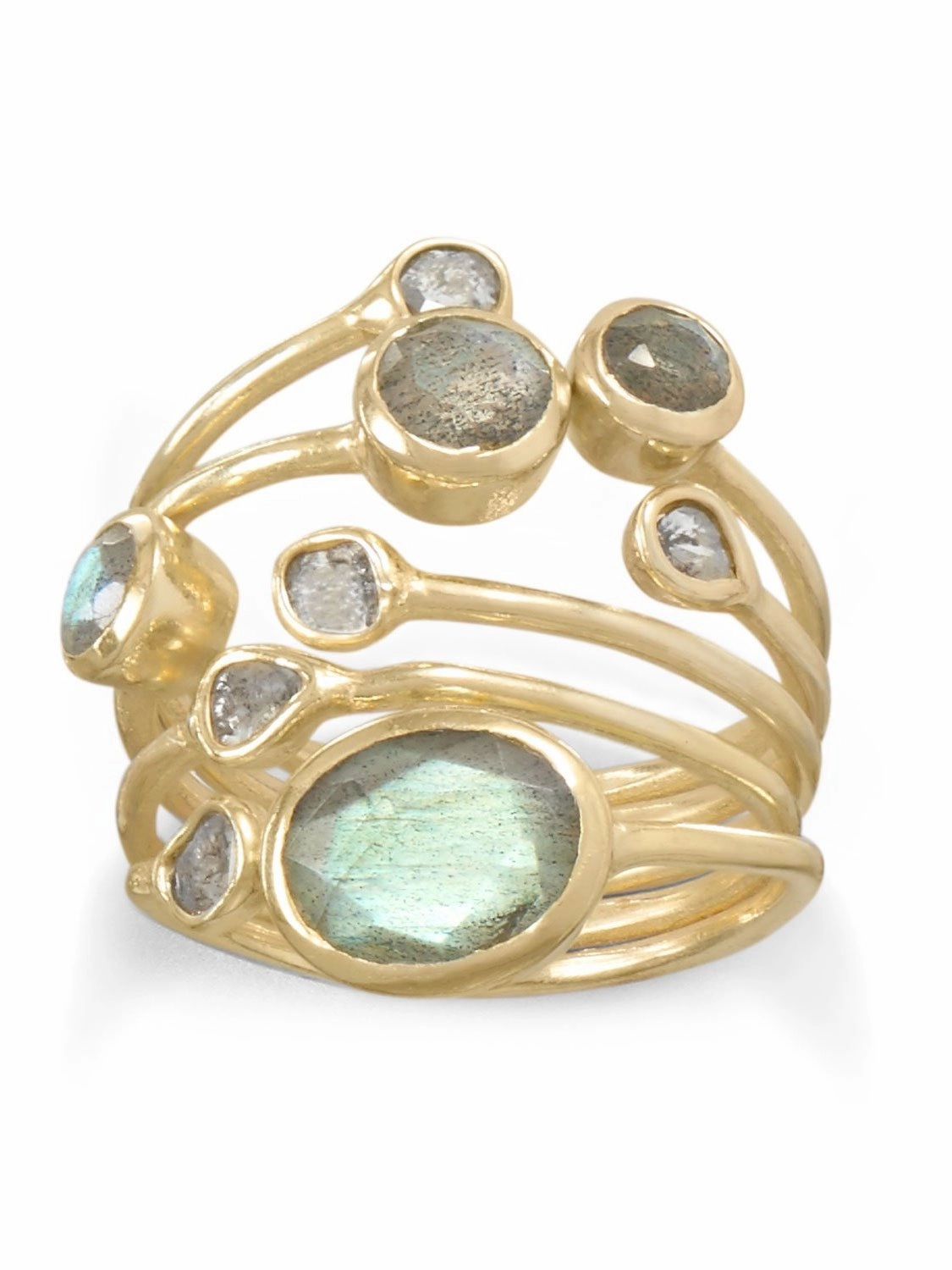 Labradorite and Polki Diamond Ring Stacked Layered Gold-plated Sterling Silver Branded item Robust design