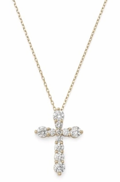 14K Yellow Gold Round Shape Diamond Cross Necklace (1.00ctw) Ideal Jewelry For Self Expression