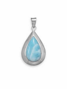 Sparkling Jewelry Daring Look Atlantis Stone Larimar Pendant Teardrop Shape Sterling Silver, Pendant Only