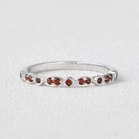 Modern Aesthetic Milgrain Garnet White Gold Wedding Band