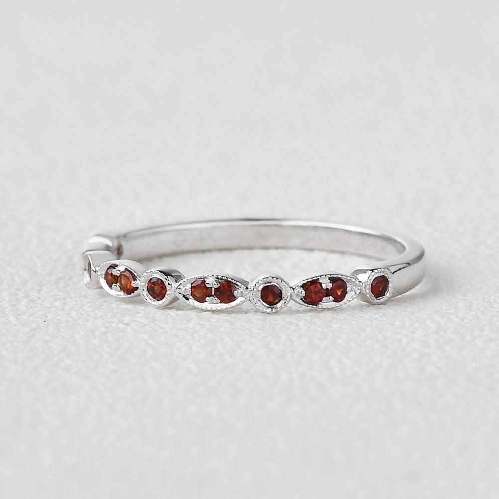 Milgrain Garnet White Gold Wedding Band Radiant Style Luxe Shine