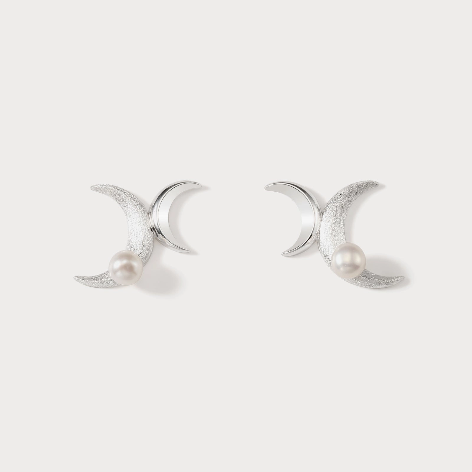 Delicate Style Silver Double Moon Earrings
