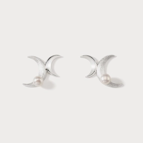 Delicate Style Silver Double Moon Earrings