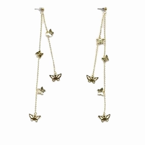 Layered Touch Vogue Touch AzureBella Jewelry Extra Long Double Chain Butterfly Earrings - Gold Plate