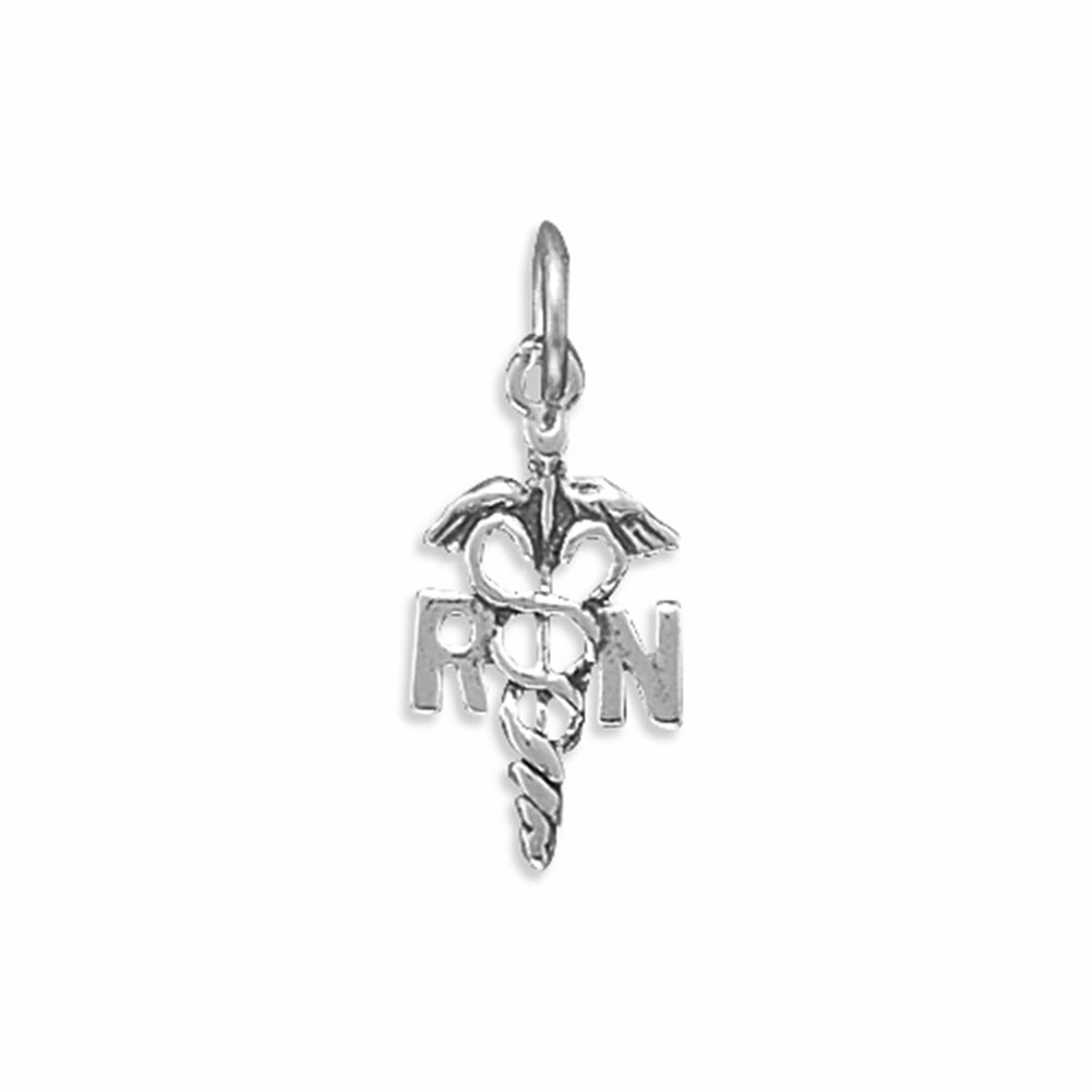 Registered Nurse Caduceus RN Charm Sterling Silver - Made in the USA Dazzling Highlight