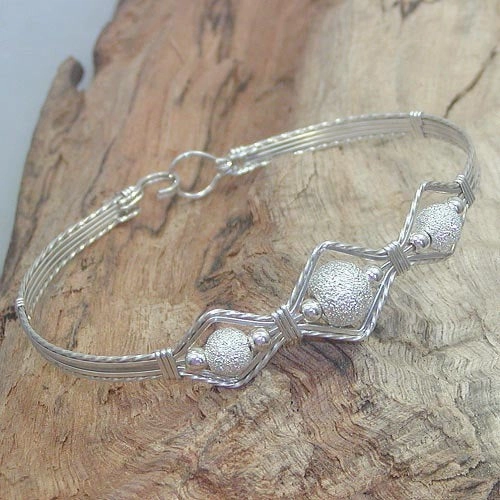 Real-Time Sight 3-Bead Point Sterling Silver Stardust Beads Wire Wrapped Bracelet