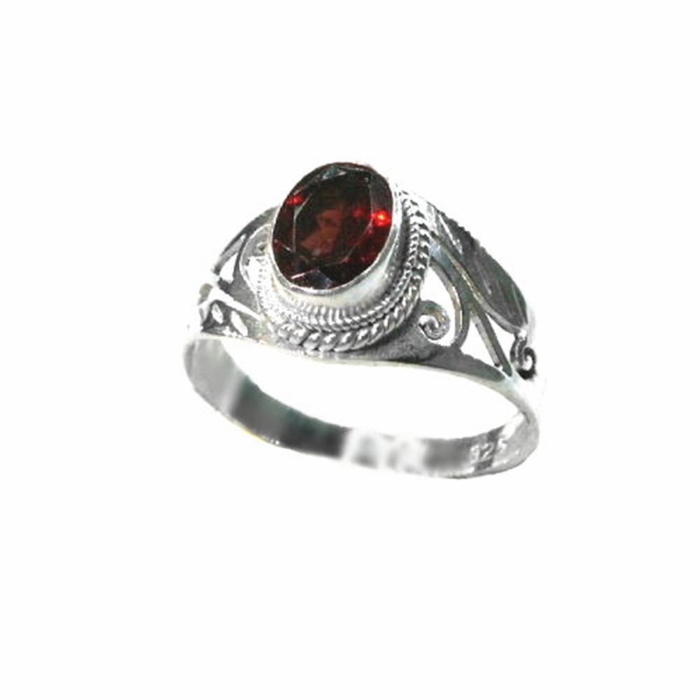 Quality Gift Genuine 1 Carat Garnet Sterling Silver Scroll Design Ring, Handmade