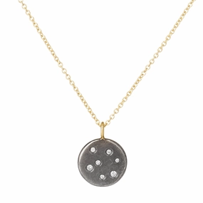 Black   Gold Disc Necklace on 14k Gold Chain - 14k Gold, Oxidized Silver   VS White Diamonds Birthday Surprise Party Night