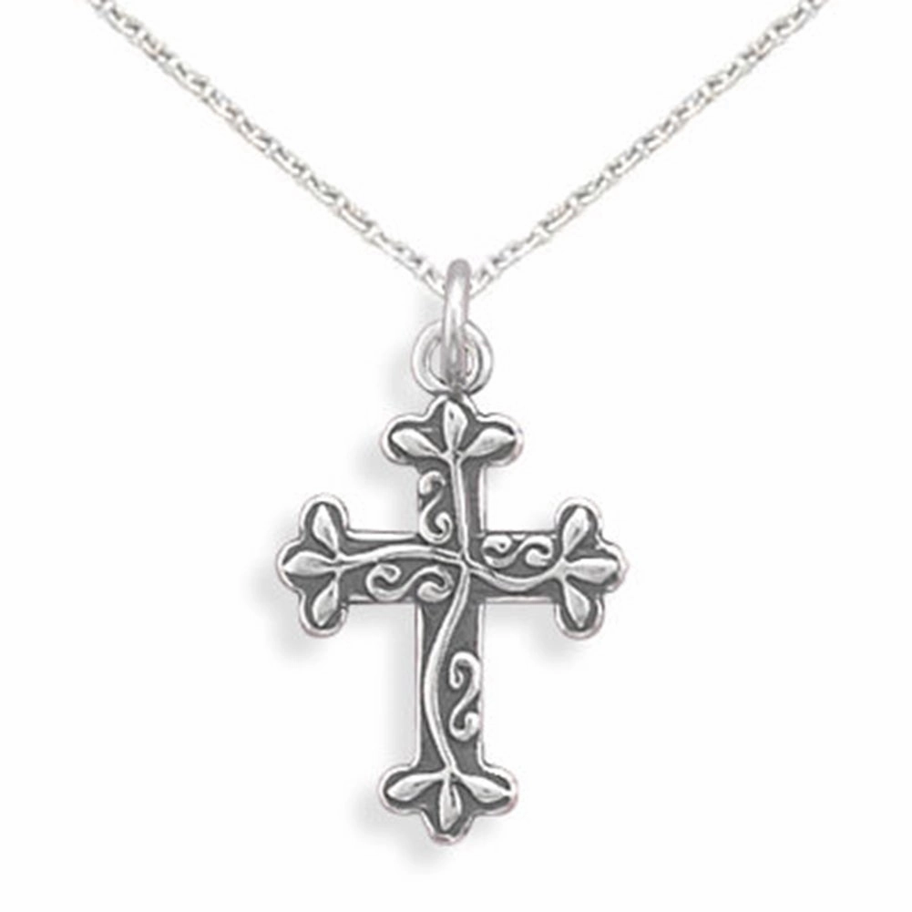 Fashion Form Evening Wear Reversible Cross  Necklace Vine Design Sterling Silver, with Chain