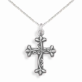 Fashion Form Evening Wear Reversible Cross  Necklace Vine Design Sterling Silver, with Chain