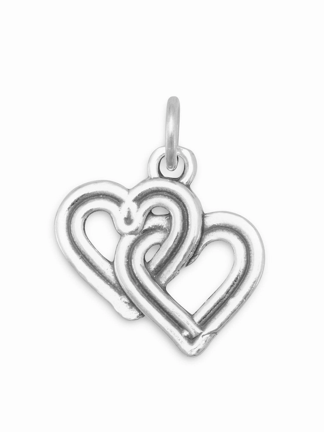 Reversible Locked Hearts Charm Antiqued Sterling Silver - Made in the USA Classic Pieces