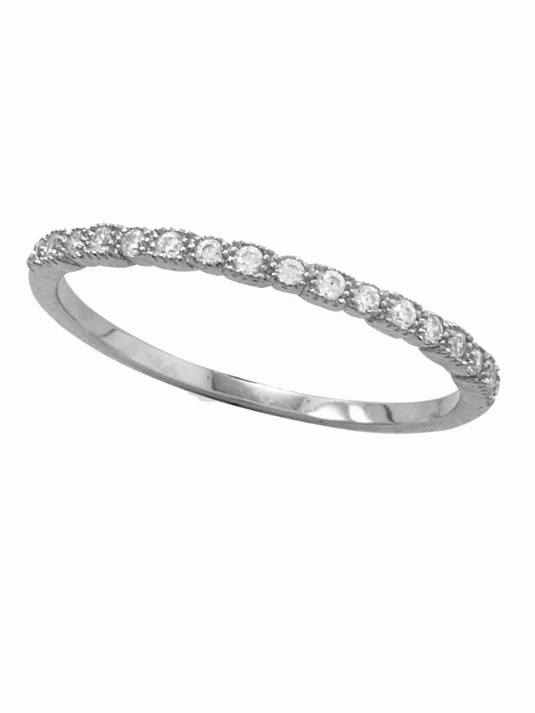 Rhodium-plated Sterling Silver Stackable Band Ring with Cubic Zirconia Gentle Outline