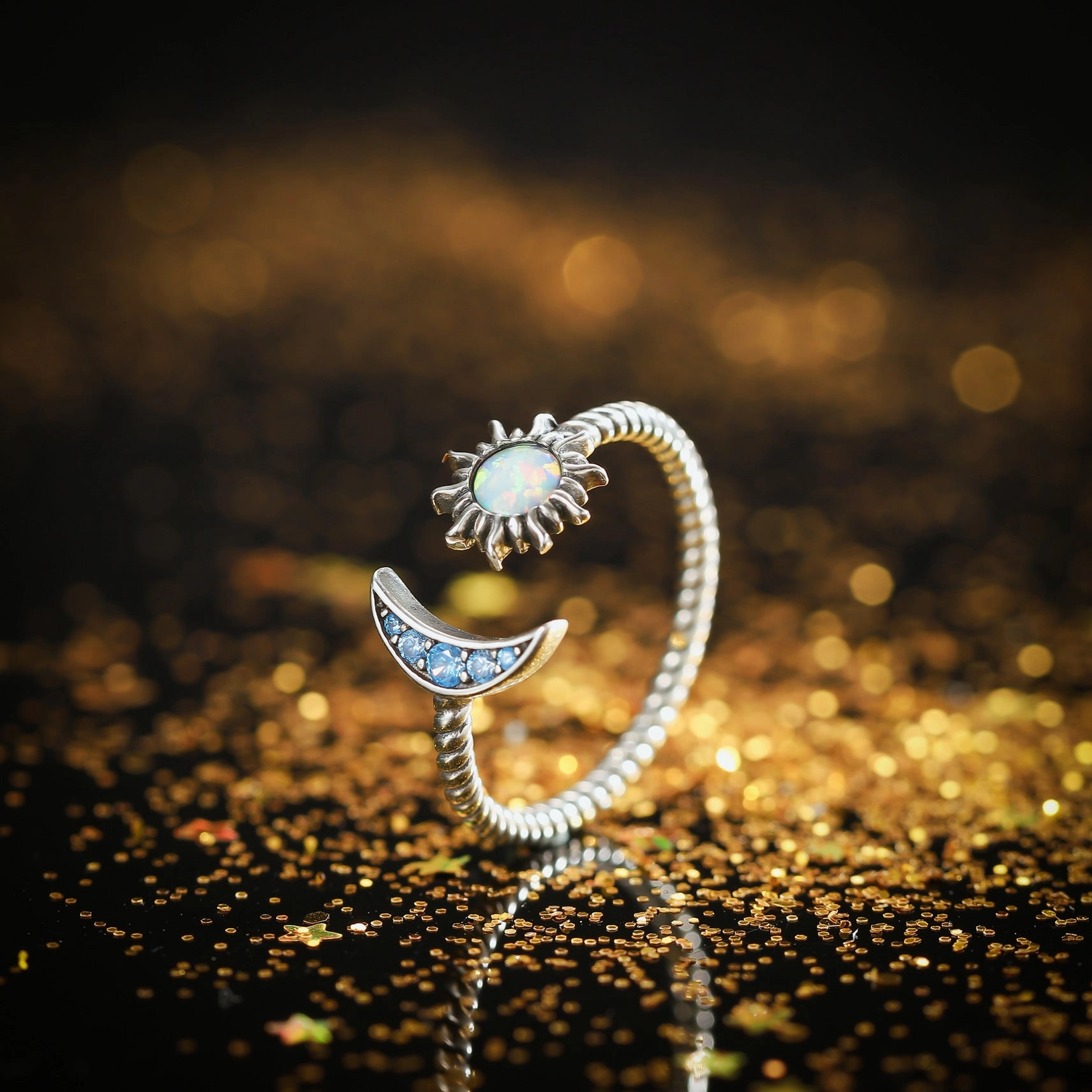 Opal Sun & Moon Ring Charming Gift HighEnd Style