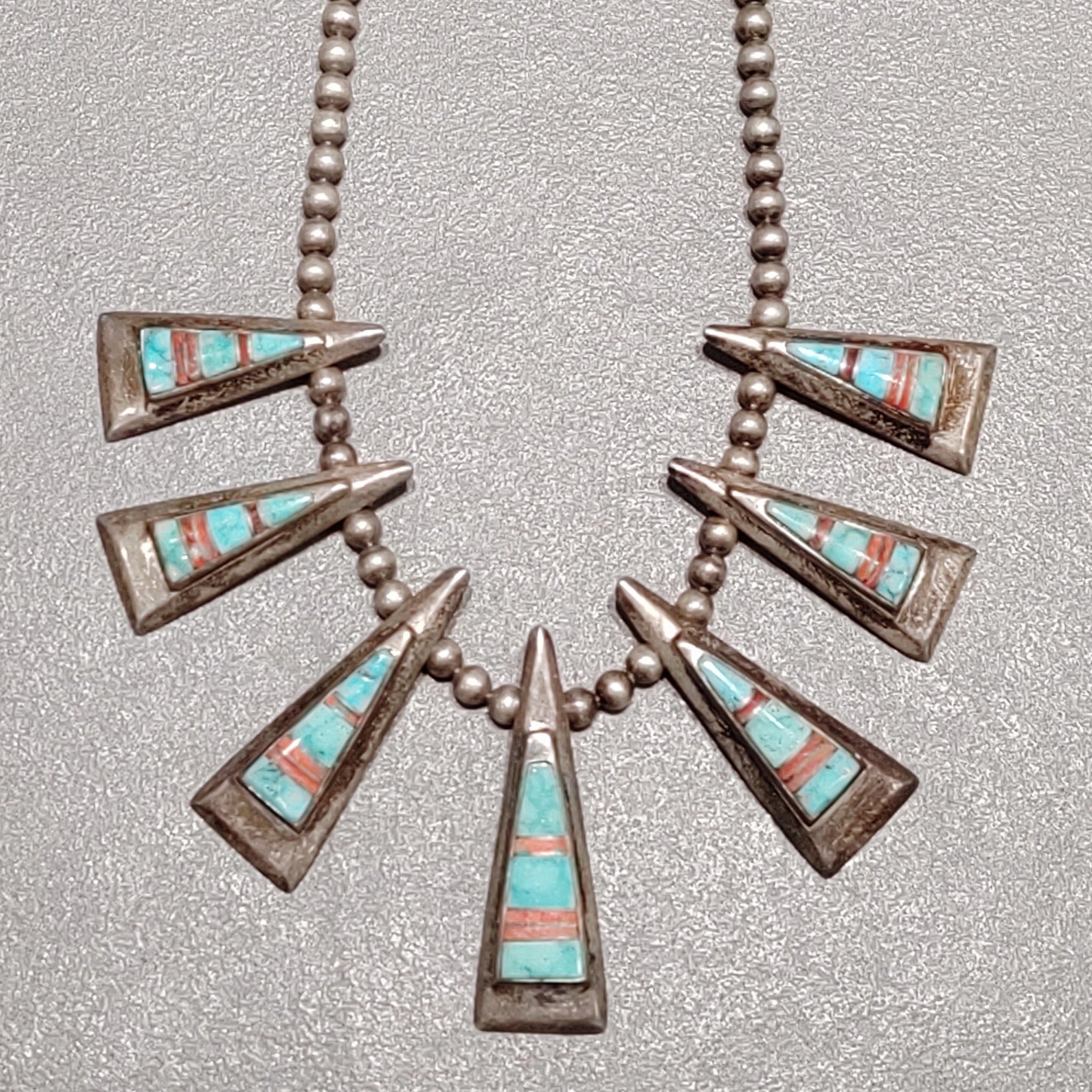 Calvin Begay Navajo  Turquoise-Spiny Oyster Sterling Silver  Necklace - Handmade Native American Gloss Finish