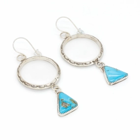 Rochelle Yazzie Navajo Handmade Sterling Silver Turquoise Earrings Classic Glow Detail Focus