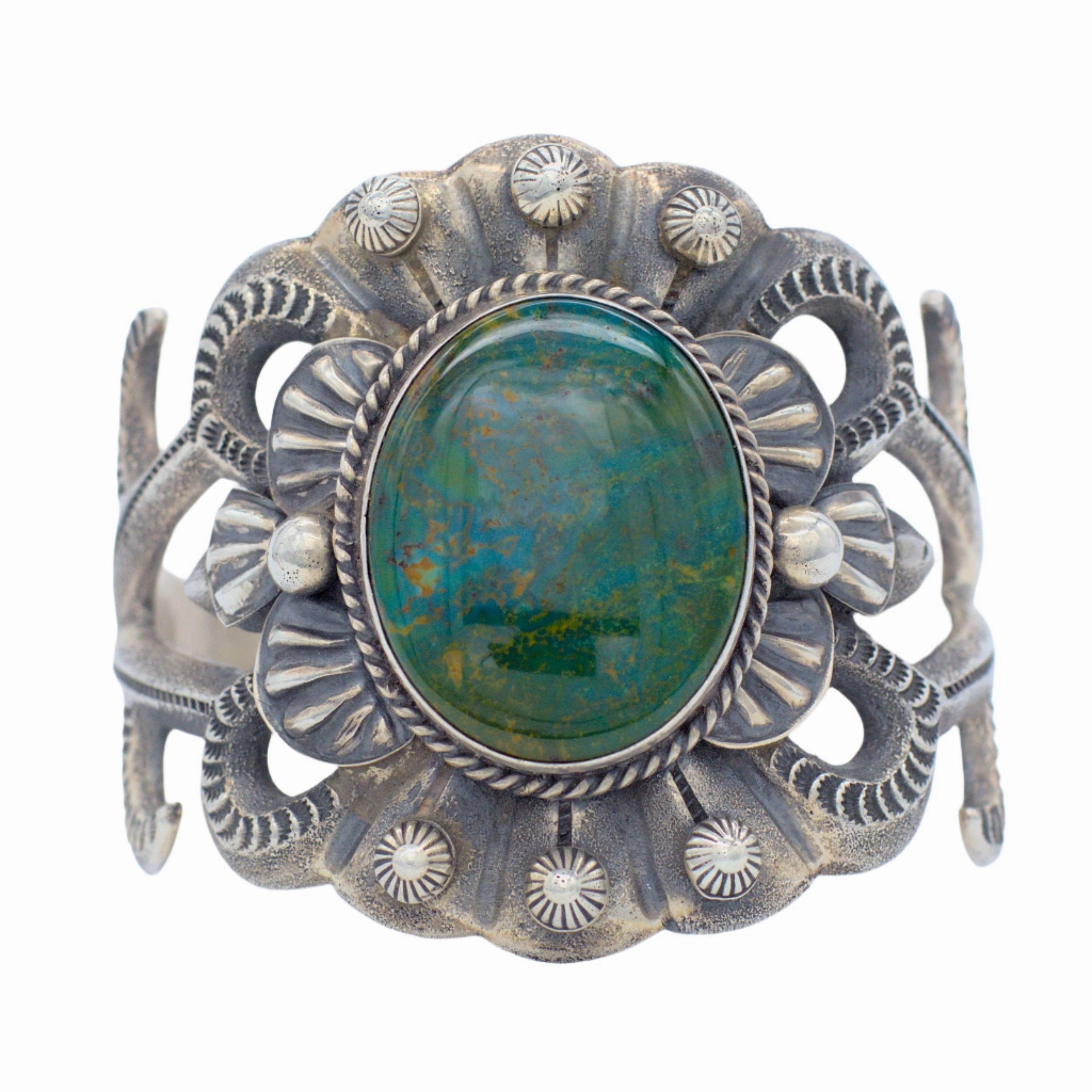 Feminine Touch Timeless Gems Roland Dixon Handmade Navajo Sterling Silver Turquoise Bracelet