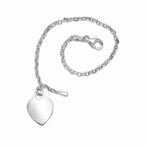Rolo Chain Bracelet with Engraveable Heart Tag Charm Sterling Silver Luxury Accessories