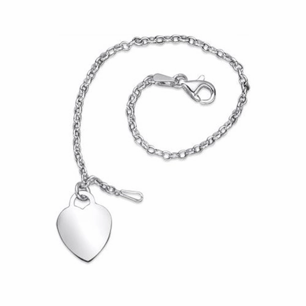 Rolo Chain Bracelet with Engraveable Heart Tag Charm Sterling Silver Luxury Accessories