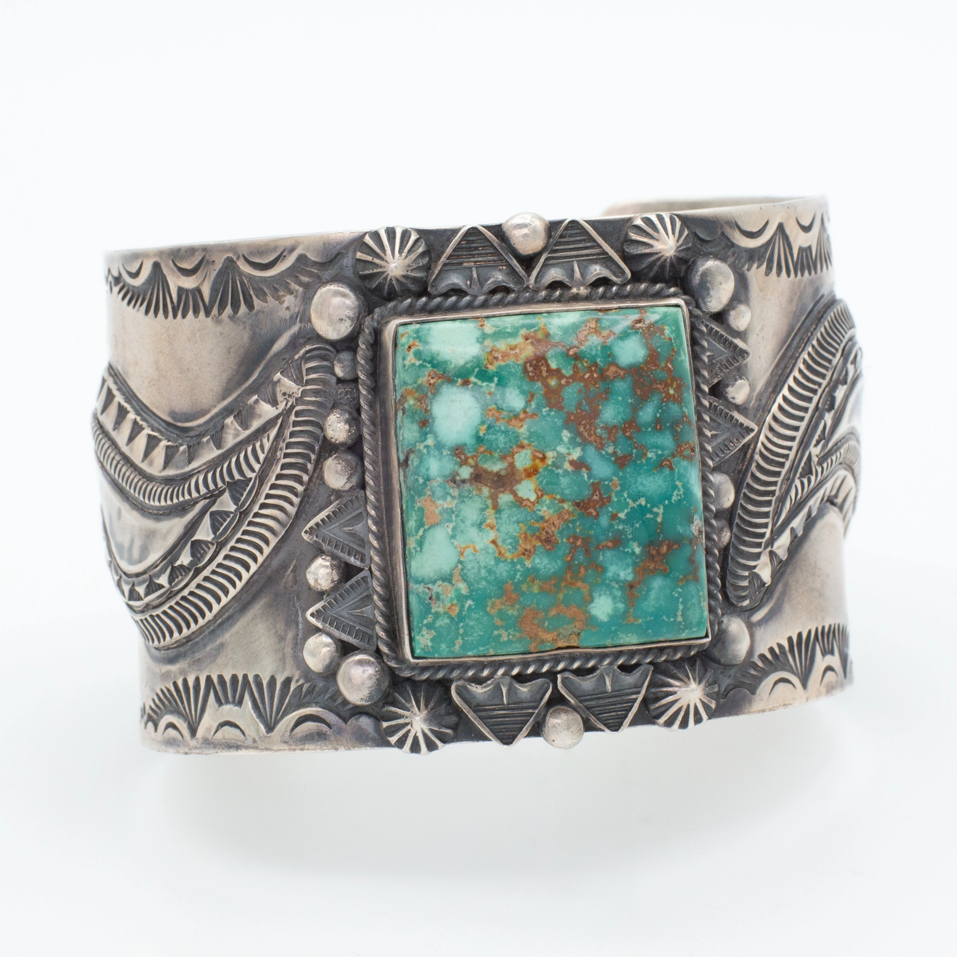 Roland Dixon Navajo Handmade Sterling Silver Turquoise Cuff Bracelet Fashion Essential Fashionable Shine