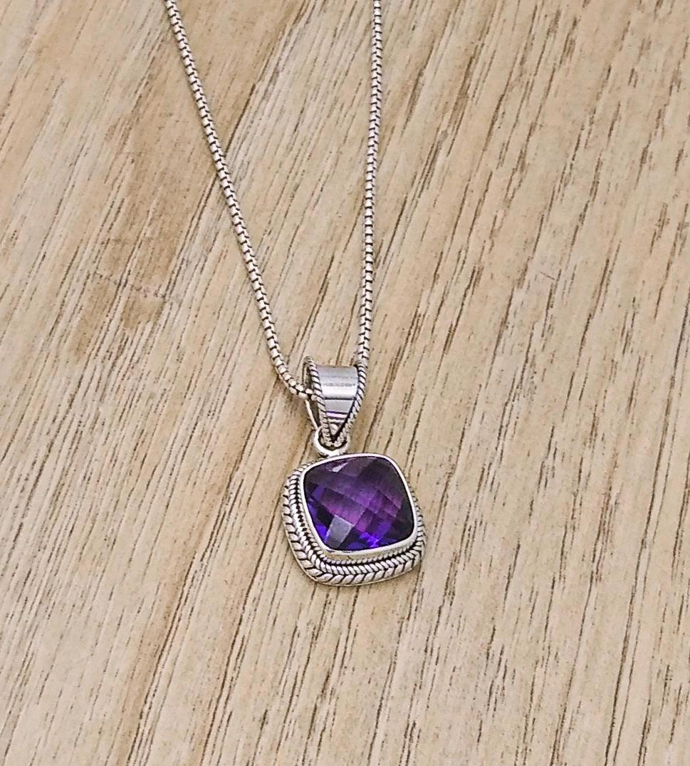 Trendy Charm Sterling Silver Pendant With Amethyst Quartz
